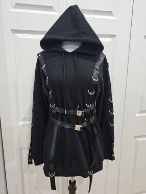 Dolls Kill Poster Grl Black Strappy Bondage Goth Came To Slay Harness Hoodie Top
